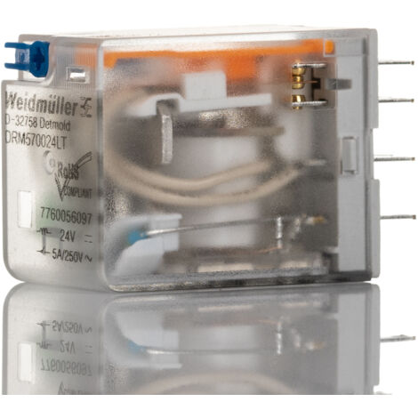 Relais de puissance Weidmuller DRM, 4 RT, bobine 24V c.c. Montage panneau 900mW ( Prix pour 1 )