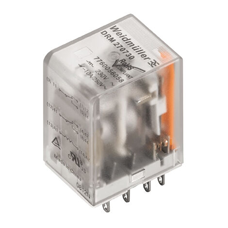 Relais de puissance Weidmuller DRM, 4 RT, bobine 24V c.c. Montage panneau ( Prix pour 1 )