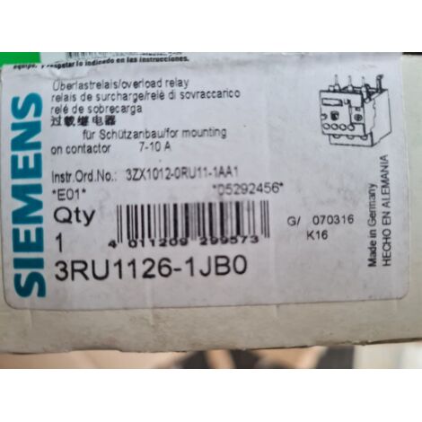 Relais de Surcharge : 7 - 10A Siemens 3RU1126-1JB0 OVERLOAD RELAY