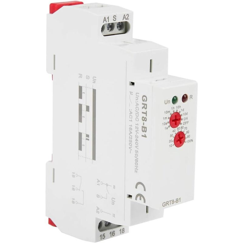 Relais de Temporisation de Coupure, AC/DC 12V 240V GRT8-B1 Mini Relais Temporisation avec Indicateur LED Type de Rail DIN Relais à Retardement
