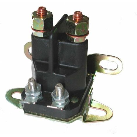 Relais démarreur universel pour tracteur tondeuse 4 bornes – Double fixation – Connexion diamètre 6,35 mm – Compatible Mc Culloch, John Deere, Husqvarna