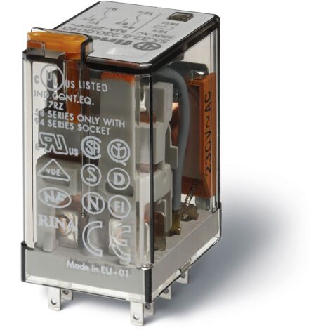 Relais industriel 2RT 10A 230V AC bouton test et indicateur mécanique FINDER 553282300040PAS