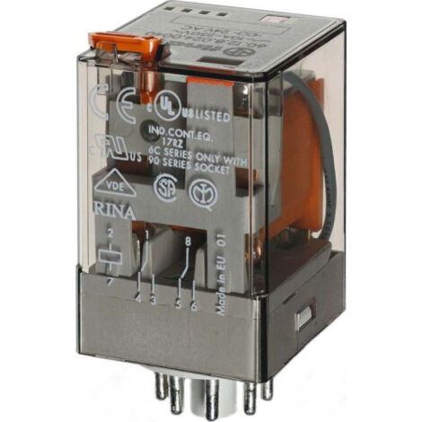 Relais industriel octal 2RT 10A 230V AC bouton test et indicateur mécanique 279077 FINDER 601282300040