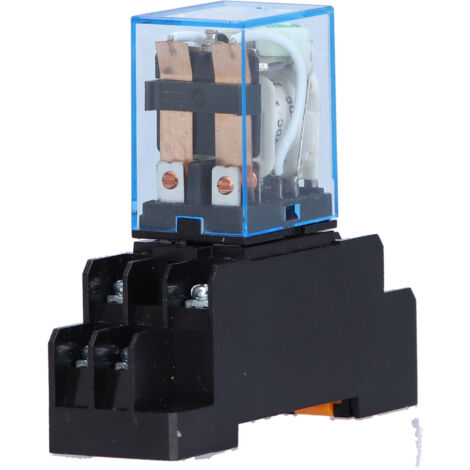 Relais LY2NJ 8 broches avec socle et voyant, 10A 24V DC, pour applications industrielles et contrôle moteur.