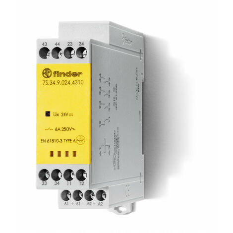 Relais mod contacts guidés 3NO + 1NC 6A 110V DC AgSnO2 SIL2 à cage 420806 FINDER 7S3491104310
