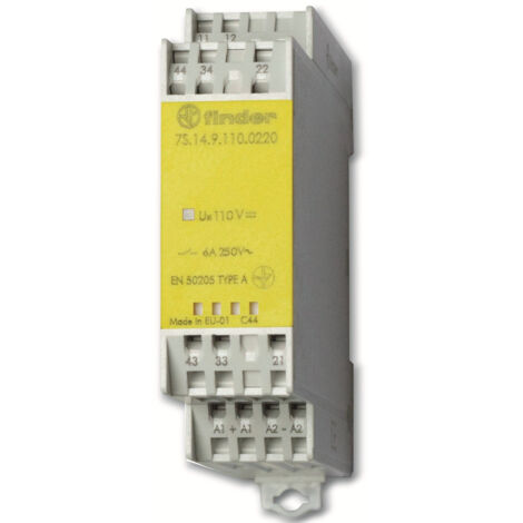 Relais mod contacts guidés 3NO + 1NC 6A 24V DC AgSnO2 SIL2 à ressort FINDER 7S1490244310PAS