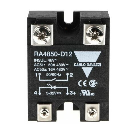 Relais statique, Carlo Gavazzi série RA 48, 50 A, Montage panneau, 32 V c.c., 530 V c.a. ( Prix pour 1 )