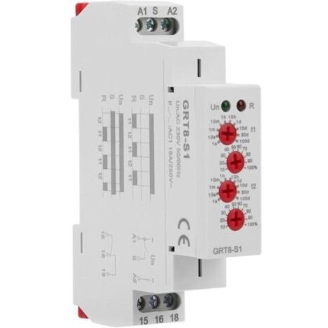 Relais Temporisé 220V GRT8-S1 - Relais Multifuntion AC230V avec Temps Cyclique Asymétrique, Pour Contrôle Éclairage et Industriel