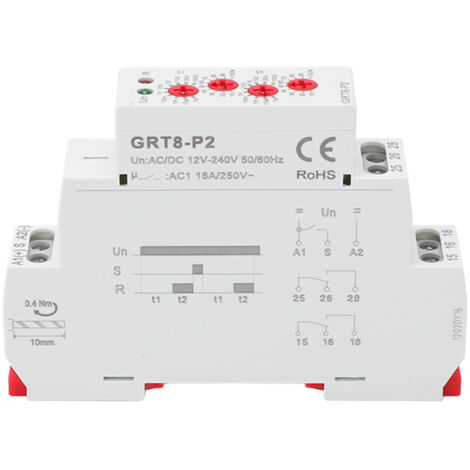 Relais temporisé à impulsions miniature pour rail DIN - Coque ABS ignifuge - 12V‑240V AC/DC