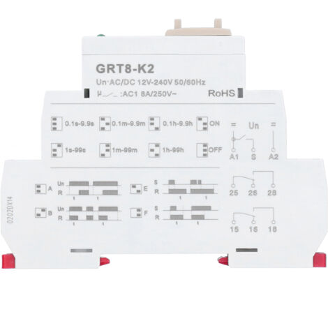 Relais Temporisé AC/DC 12V-240V 4 Modes de Délai (0.1s-99h) 2 Ouvert 2 Fermé GRT8-K2