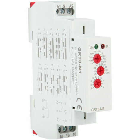 Relais temporisé GRT8-M1 avec 10 fonctions 35MM montage rail DIN AC/DC 12V  240V 50-60Hz