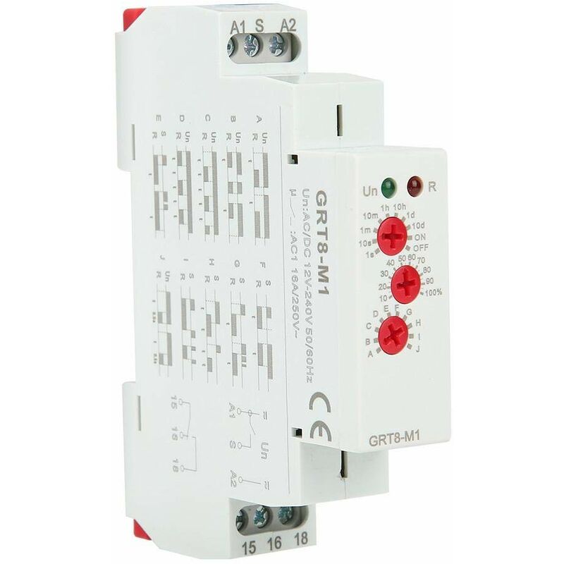 Ahlsen - Relais temporisé GRT8-M1 avec 10 fonctions 35MM montage rail din ac/dc 12V 240V 50-60Hz