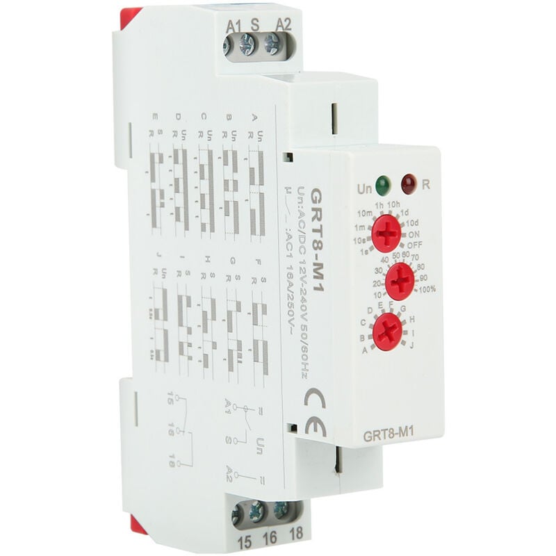 GRT8-M1 Time Delay Relay with 10 Functions 35MM DIN Rail Mount AC/DC 12V240V 50-60Hz