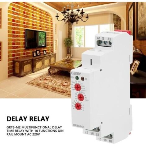 Relais temporisé GRT8-M2 multifonctionnel petit électronique 10 fonctions montage sur rail DIN 220V-MEY