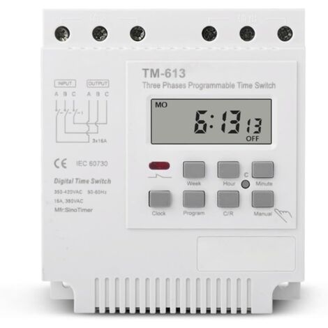 Relais temporisé programmable, TM-163 Interrupteur temporisé Contrôle de puissance Mémoire Off Programmable Hebdomadaire Numérique Triphasé 380V Réglage de temps maximum 168 heures Direction de sortie