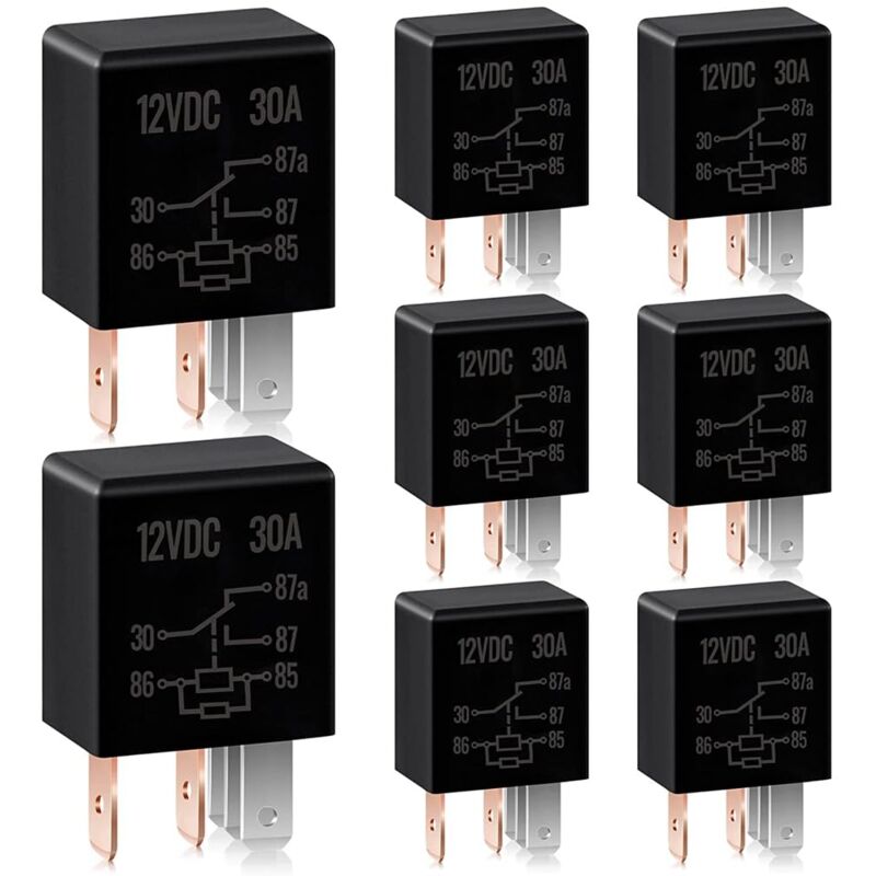 Relais un 5 Pin Relais 12V 30A Multiple Relais Automobile Relais de Voiture Heavy Duty pour Accessoires de Remplacement du Moteur de Voiture, 8 Pièces