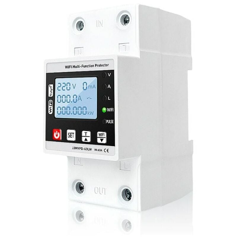 Relais wifi monophasé et compteur d'énergie intelligent, 63A, réglable, numérique, protection contre les surtensions et les surcharges, tuya