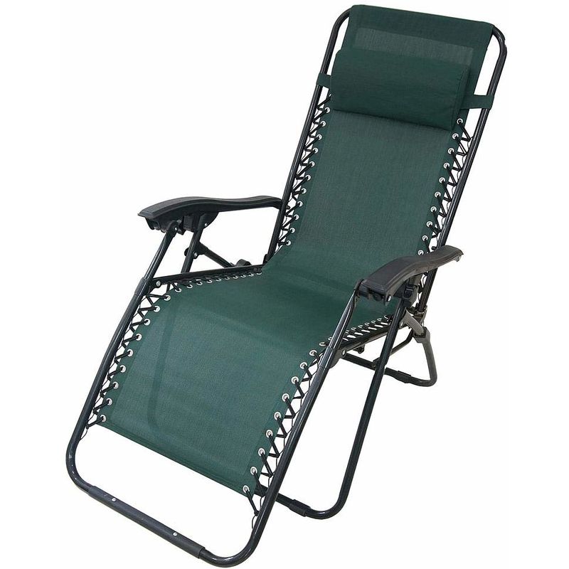 

Relajante Textileno Jardín, Silla Plegable de Gravedad Cero, 165 x 112 x 65 cm, Verde, con almohada, Textilene, Carga máxima: 100 kg