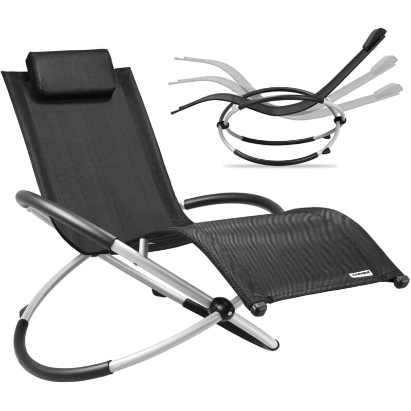 Garden Lounger Swing Ergonomically Foldable Rocking Sun Lounger Relax Garden Chair Black - Casaria