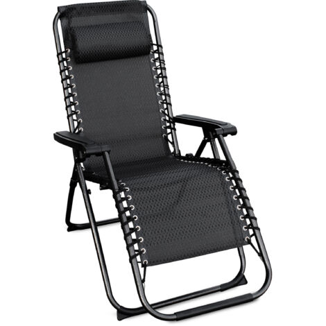 Relax Sessel mit Kopfkissen - 178cm / anthrazit - Verstellbarer Garten Sonnen Liege Stuhl