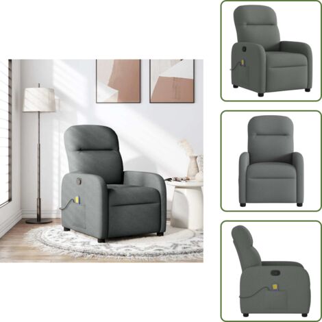 Relax - vidaXL Poltrona reclinabile massaggiante in tessuto grigio scuro - Seduta confortevole