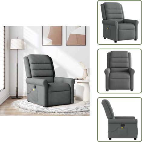 Relax - vidaXL Poltrona reclinabile massaggiante in tessuto grigio scuro - Seduta confortevole