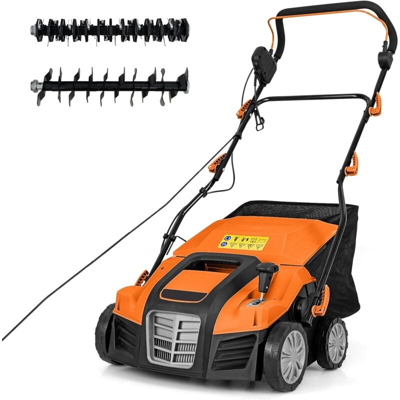 Relax4life - 2-EN-1 Scarificateur Aérateur Électrique 2000W jusqu'à 400m² avec Bac de Ramassage 55L, Profondeur&Hauteur Réglable,Verrou de sécurité
