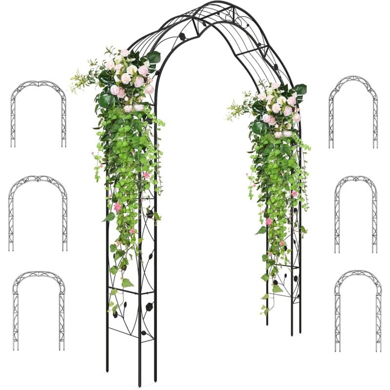Relax4life - 2,5M Arche de Jardin avec Treillis à 7 Combinaisons et 2 Méthodes d'Installation, 2 Demi-Arches, Pergola d'escalade en Métal pour