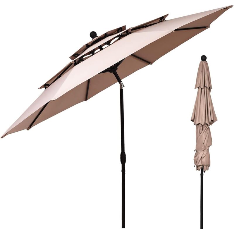 Relax4life - 3M Parasol Extérieur, Parasol Manivelle avec Hauteur Réglables 8 Baleines en Fibre de Verre, Parasol Auto-inclinable Double Ventilation