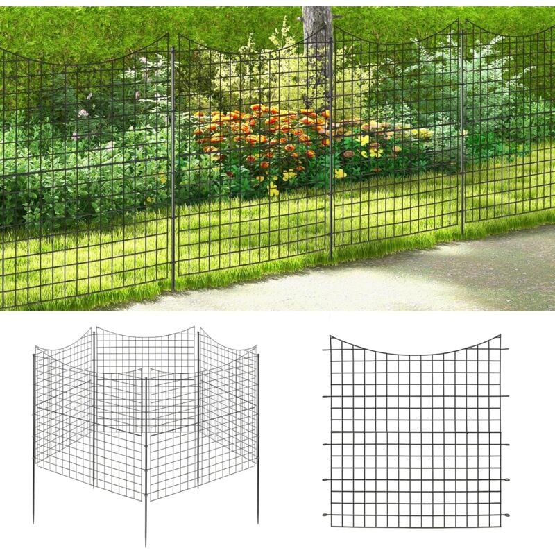 Relax4life - 5 Clôture de Jardin Décorative 4M-5pcs 87x98cm avec Cadre Métallique Inoxydable pour Jardin/Chiens, Bordures avec Arc Inférieur pour