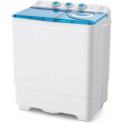RELAX4LIFE Waschmaschine mit 2 Kammern, Waschautomat mit Schleuder & Doppelmotor & Ablaufpumpe & Timer, 6,5Kg Waschkapazität & 2Kg Schleuderkapazität, Toploader Waschmaschine für Zuhause (Schwarz)