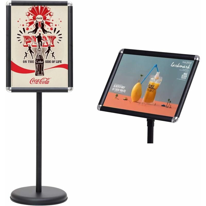 A3 Porte-Affiche Réglable en Hauteur et Rotatif 360° avec Cadre en Alliage Aluminium, Présentoir Affiche avec Base en Acier inox pour