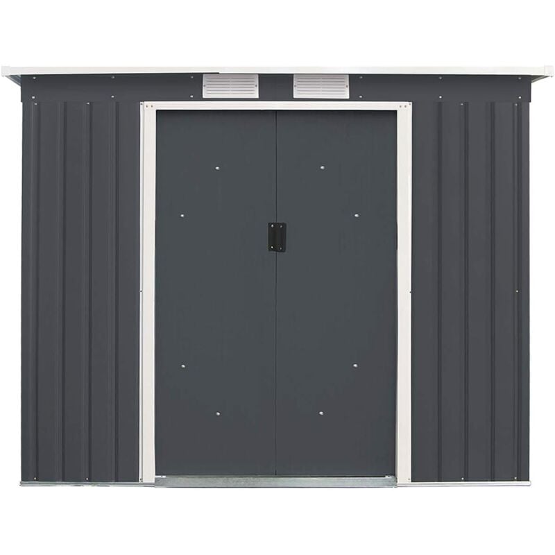 Abri de Jardin en Acier Galvanisé avec 2 Portes Coulissantes et 2 Fenêtres, Cabane à Outils Extérieure pour Jardin, Parc (213 x 130 x 173 cm, Gris
