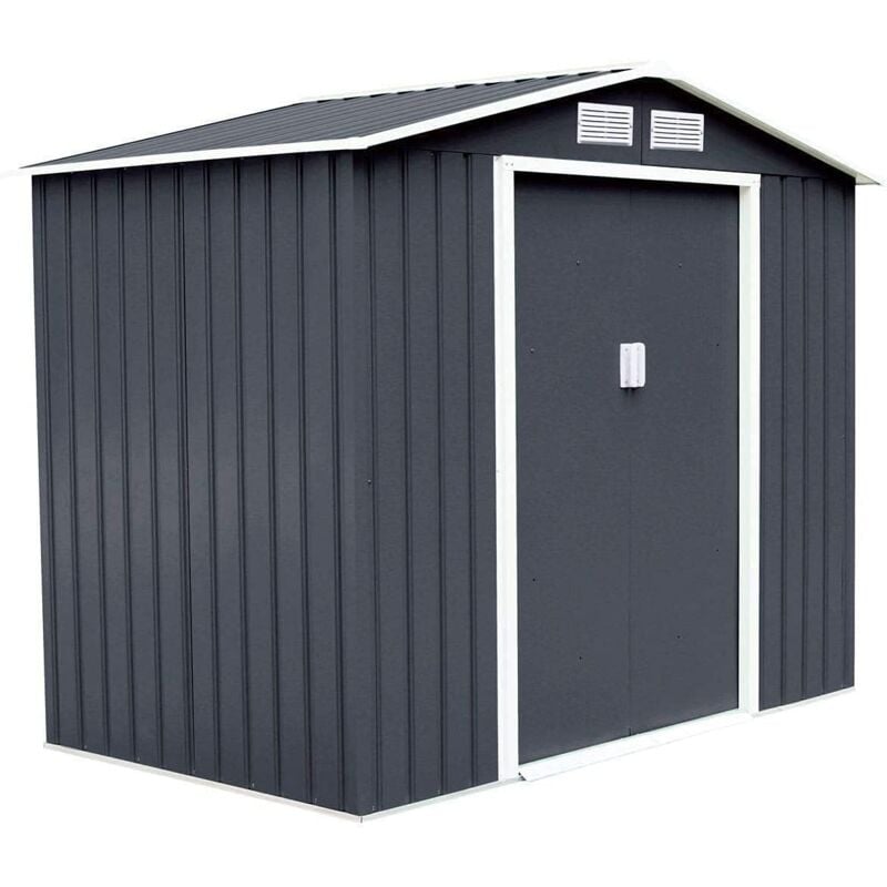 Abri de Jardin en Acier Galvanisé avec 2 Portes Coulissantes et 2 Fenêtres, Cabane à Outils Extérieure avec Base Creuse en Métal pour Jardin/Parc