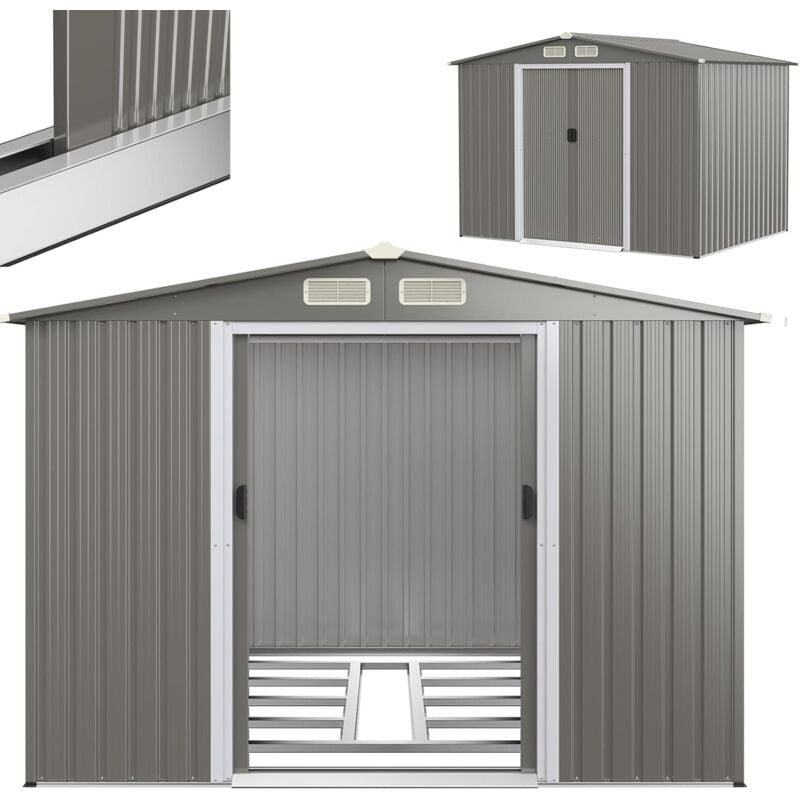 Relax4life - Abri de Jardin en Tôle d'Acier Galvanisée avec Fondation et Double Porte Coulissante, Cabane à Outils avec Toit en Appentis et Volets