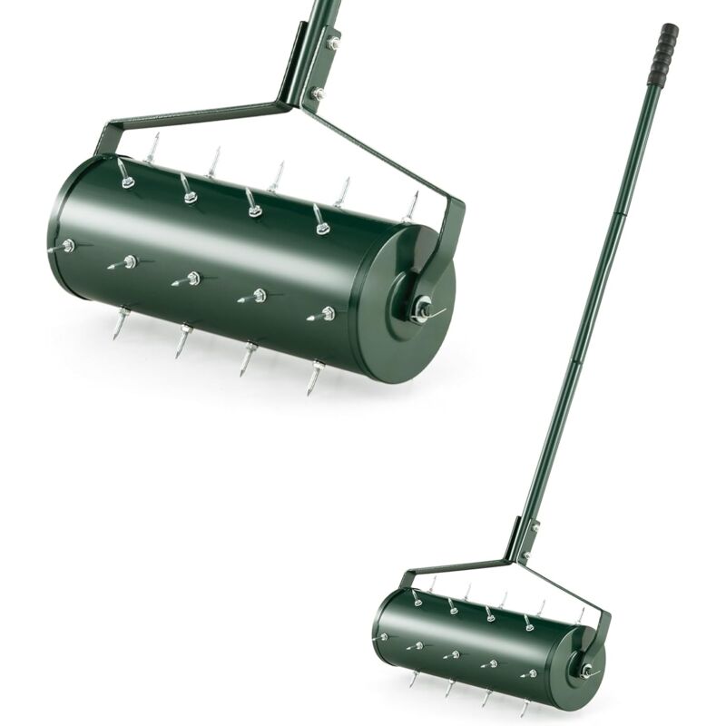 Relax4life - Aérateur de Pelouse avec Rouleau de 52 cm, Embouts Antirouille 33 Clous de 3,4 cm, Scarificateur Manuel avec Poignée, Rouleau à Gazon