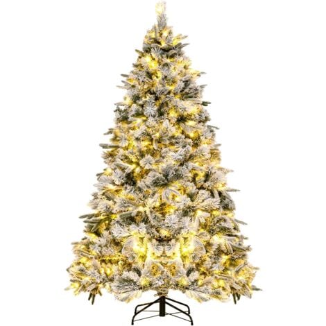 RELAX4LIFE Albero di Natale 140CM/180CM, Alberi Di Natale Innevato con Luci LED, Apertura Ombrello e Facile Montaggio, per Casa e Negozio (140CM)
