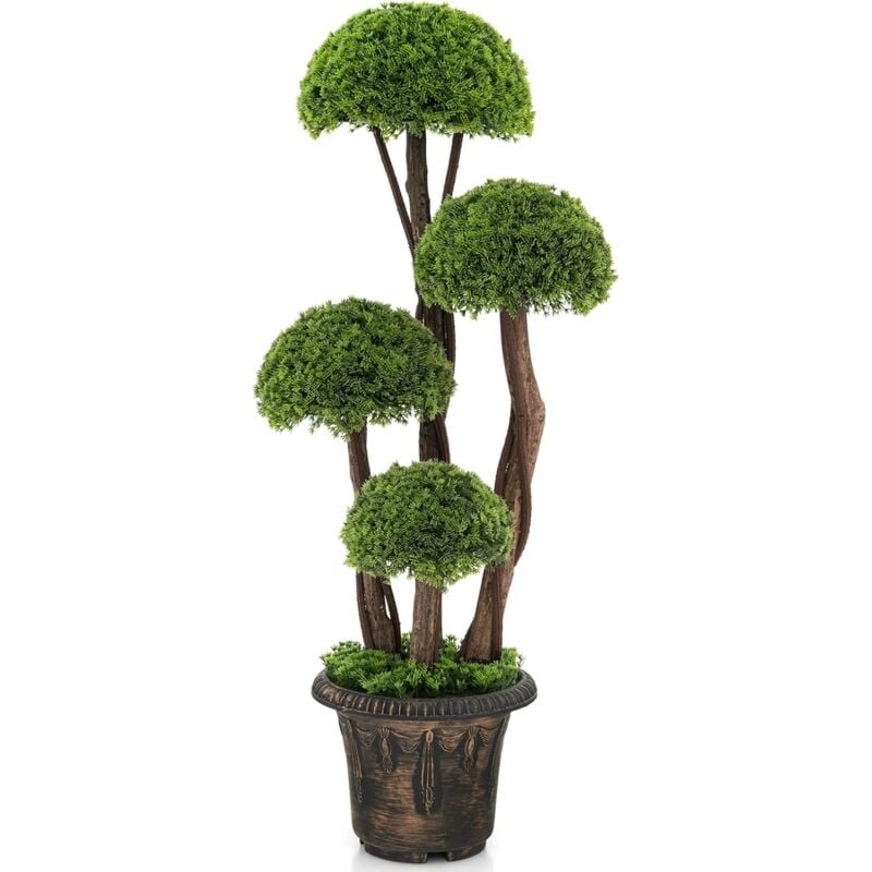 RELAX4LIFE Arbre Topiaire en Cèdre Artificiel 90 cm, Faux Cyprès topiaire Intérieur Extérieur avec Tronc en Rotin, Pot Rempli de Ciment, Décoration