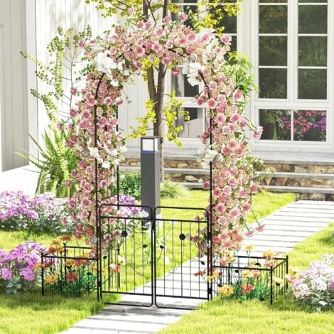 RELAX4LIFE Arco da Giardino con Cancello Bloccabile, Arco a Traliccio per Rose Rampicanti, Fioriere Leterali, Decorazione Giardino per Matrimonio e Patio