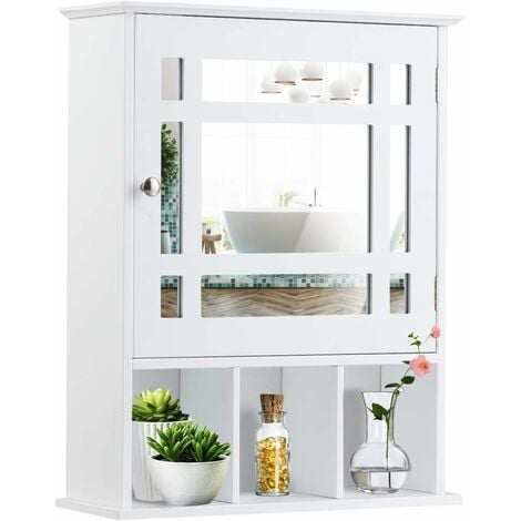 RELAX4LIFE Armadio a Specchio, Mobiletto Sospeso da Bagno, Specchiera a Parete, Armadietto in Legno, Ideale per Bagno, Balcone, 90 x 11 x 65cm