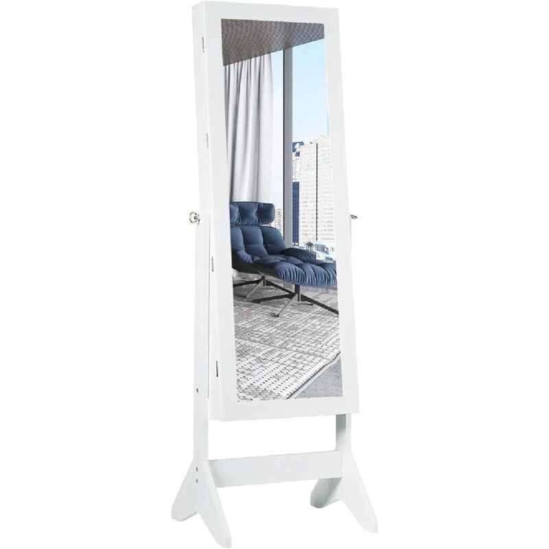 RELAX4LIFE Armoire à Bijoux sur Pieds LED avec Miroir Pleine Longueur, 3 Angles Réglables, Miroir Rangement Bijoux avec 5 Étagères & 2 Tiroirs pour