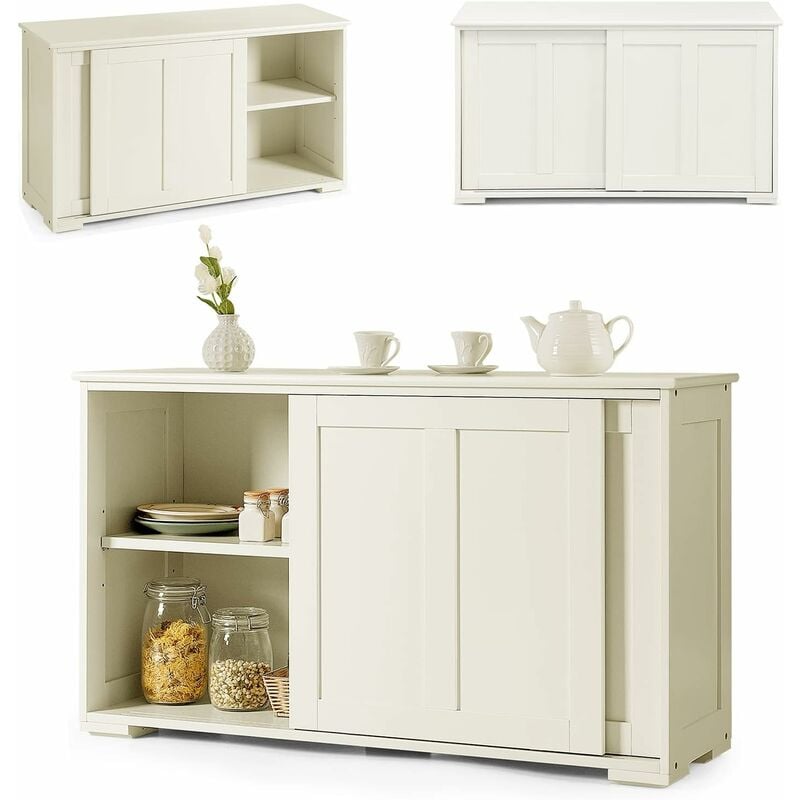 Armoire de Cuisine avec 2 Portes Coulissantes et 2 Couches, Commode Buffet Style Contemporain avec Étagère Réglable pour Cuisine, Chambre, Salon,