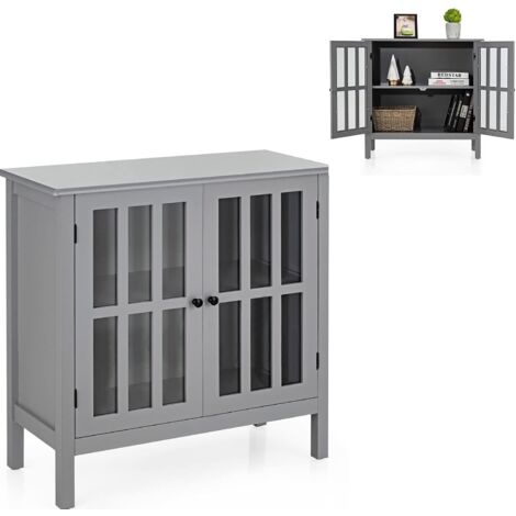 RELAX4LIFE Armoire de Rangement avec 2 Étagères et 2 Portes Magnétiques en Verre, Buffet Moderne pour Salon, Salle à Manger et Chambre Charge Total jusqu'à 80 kg, 80x35x79cm, Gris