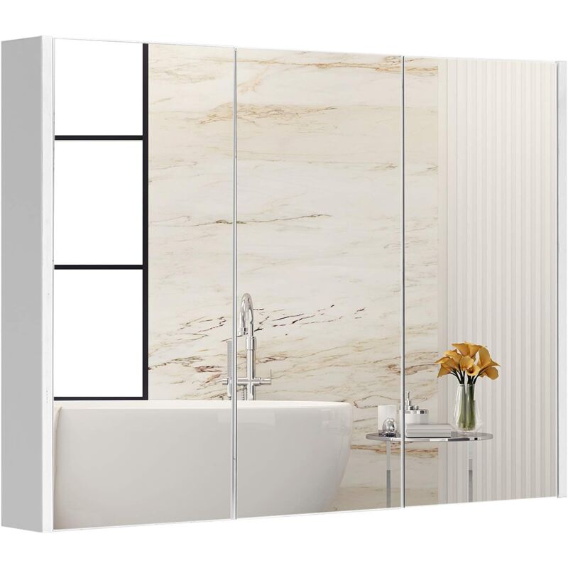 Relax4life - Armoire à Miroir Murale 3 Portes avec 6 Étagères Réglable en 3 Positions, Armoire de Toilettes Suspendue avec Charnières Tampons,