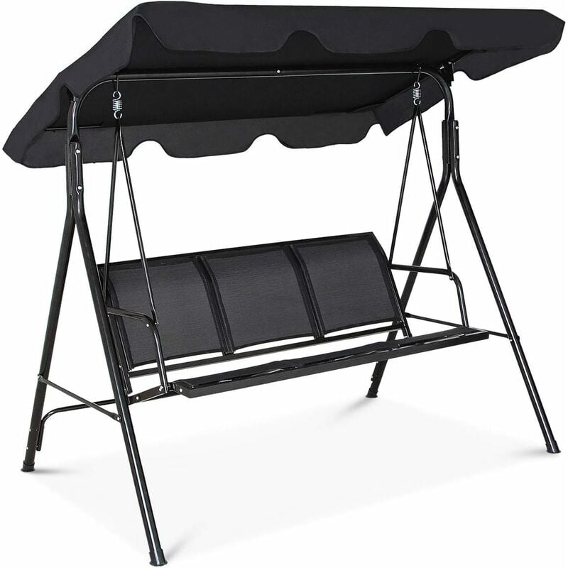 Relax4life - Balancelle de Jardin en Textilène 3 Places avec Toit Épais Imperméable et Structure en Acier Pulvérisé, Balancelle de Grand Confort pour