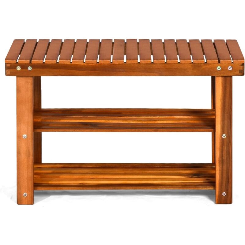 Relax4life - Banc à Chaussures, Organisateur de Chaussures à 3 Niveaux, étagère de Rangement et siège, en Bois d'acacia Robuste, capacité de 82 kg,