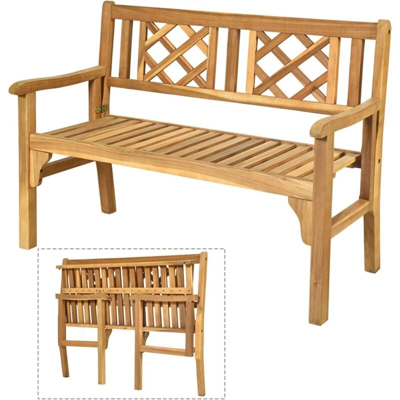 Relax4life - Banc de Jardin Pliant Certifié fsc, Banc 2 Places en Bois Massif, Banc Décoratif et Élégant pour Terrasse et Cour, 120 x 56 x 90 cm