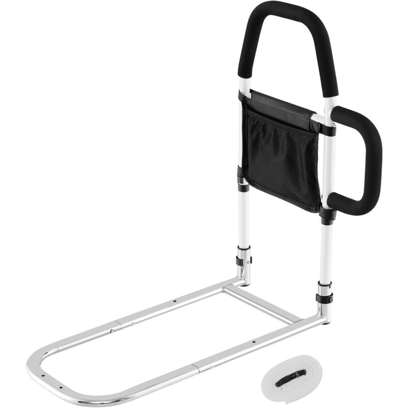 Relax4life - Barrière de Lit Adulte, Barre d'Appui pour Lit Anti-Chutes, Barre de Redressement Lit avec Double Poignée, Sangle Fixation, Poche