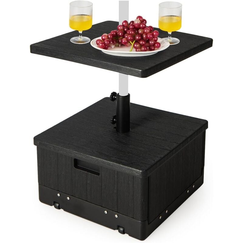 Relax4life - Base de Parasol avec Table Basse Carrée Extérieure 3-en-1, Pied de Parasol en Métal + Table d'appoint avec Trou pour Parasol,