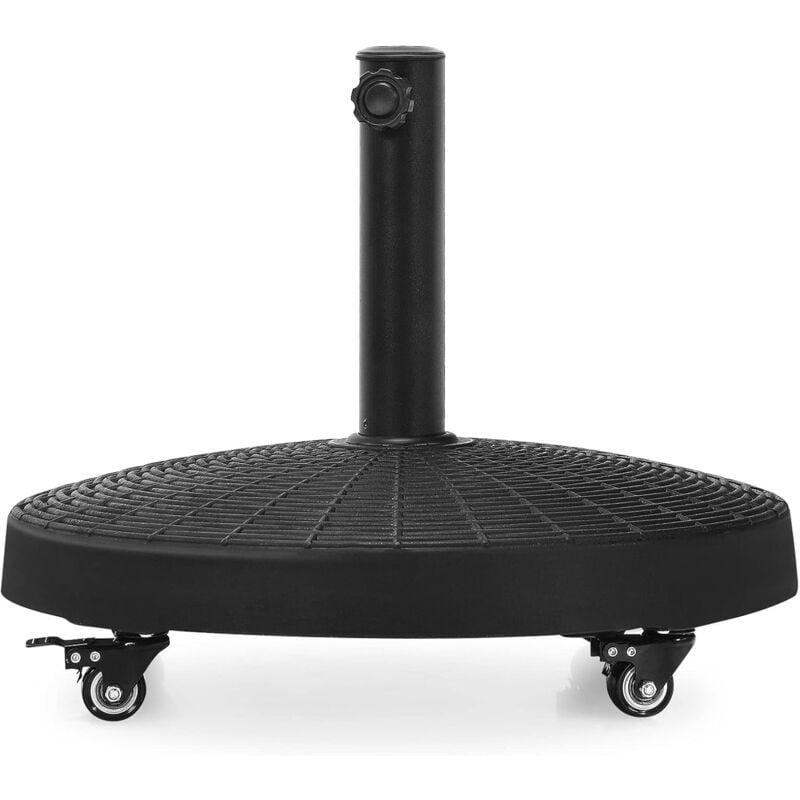 Relax4life - Base de Parasol Ronde sur roulettes en Résine 23 Kg, Support de Parasol d'Extérieur en Rotin avec Roues Verrouillables, Résistance à